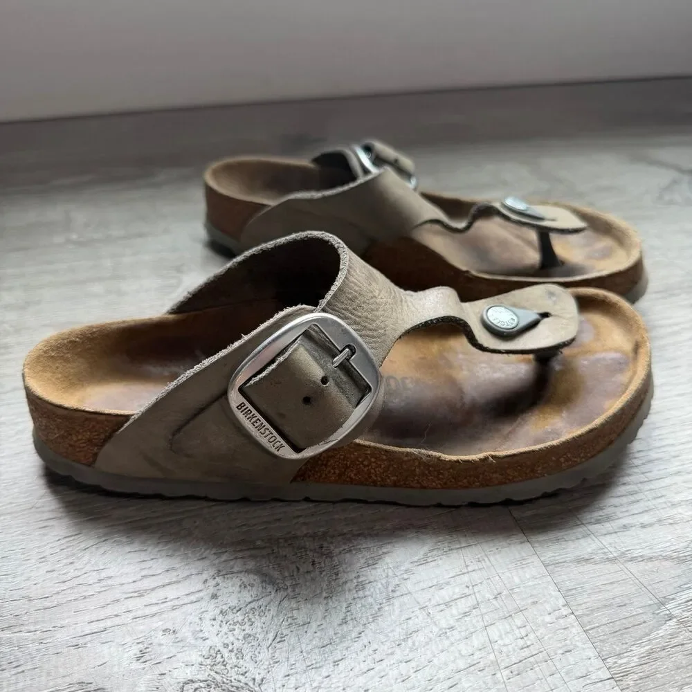 Birkenstock Gizeh Natural Leather Big Buckle Womens Sandals 39 Regular Width - Picture 2 of 9
